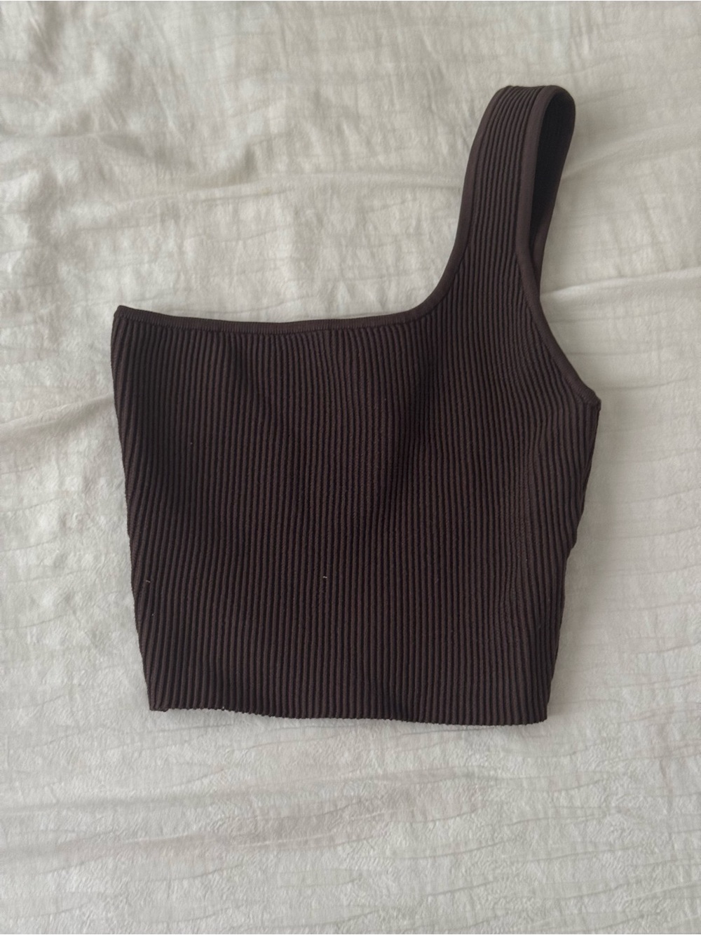 Quince One-Shoulder Ribbed Crop Top - Dark Brown